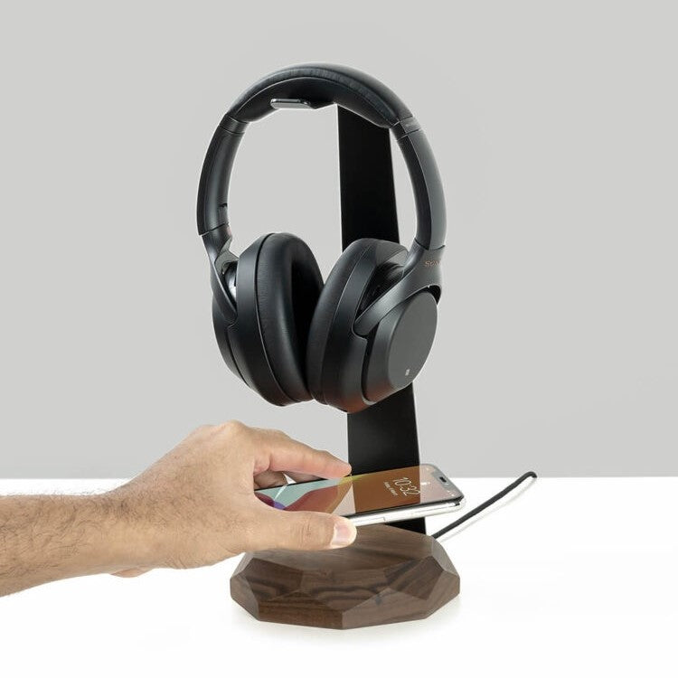 2-in-1 Koptelefoon Standaard & Draadloze Oplader - Walnoot