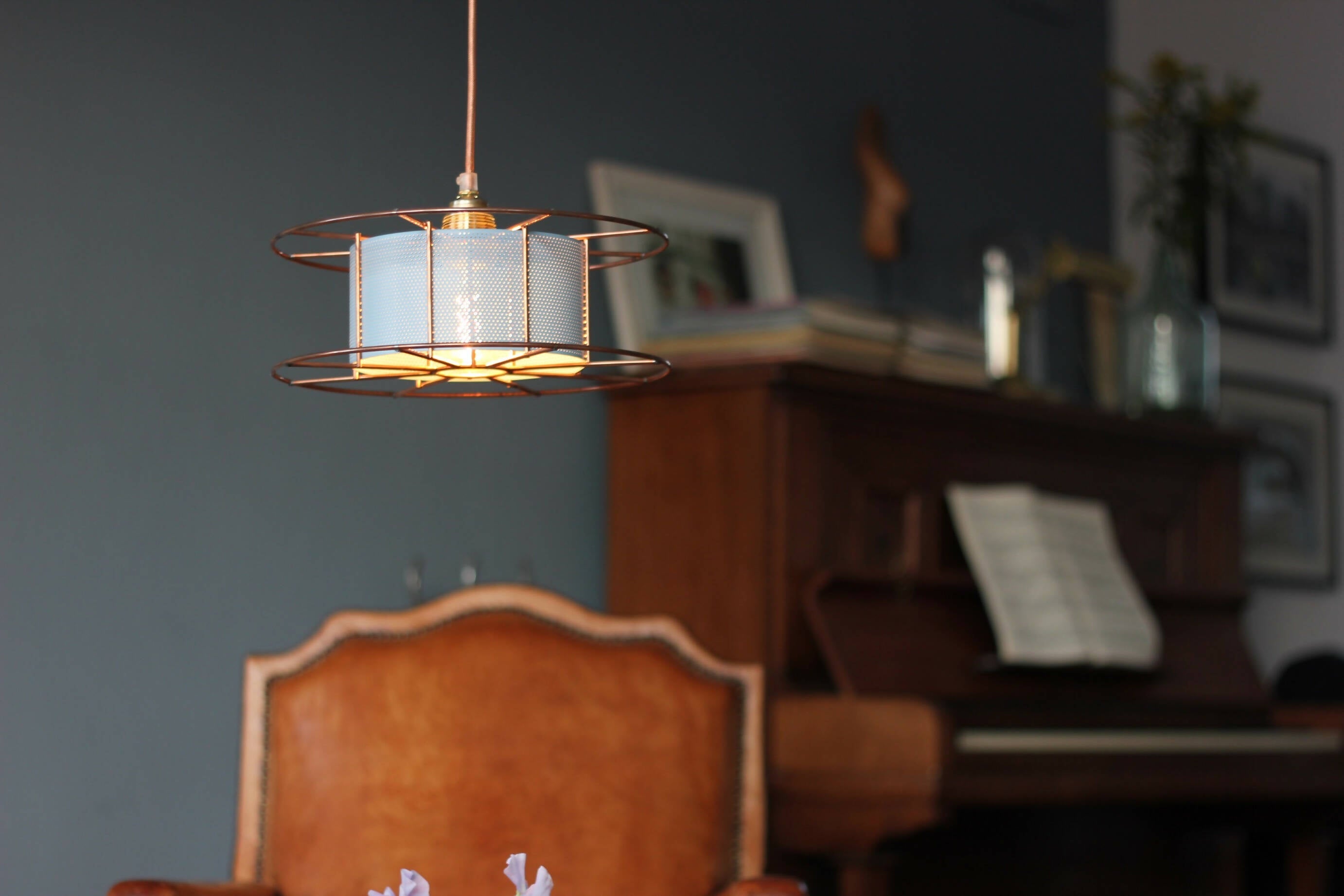 Hanglamp SPOOL Classic Koper met blauwe skin