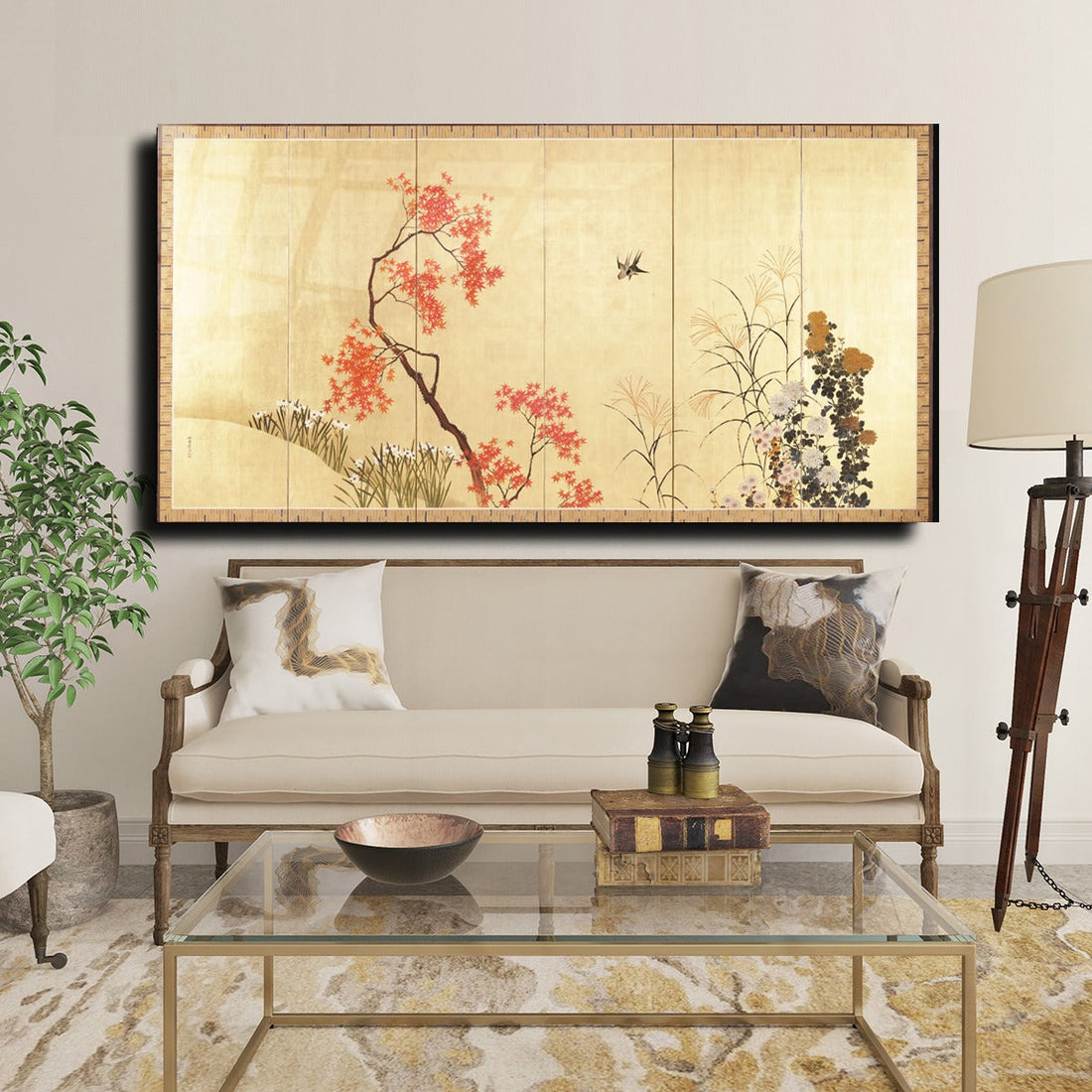 Japanse Art Print - Maple and Flowers 1880