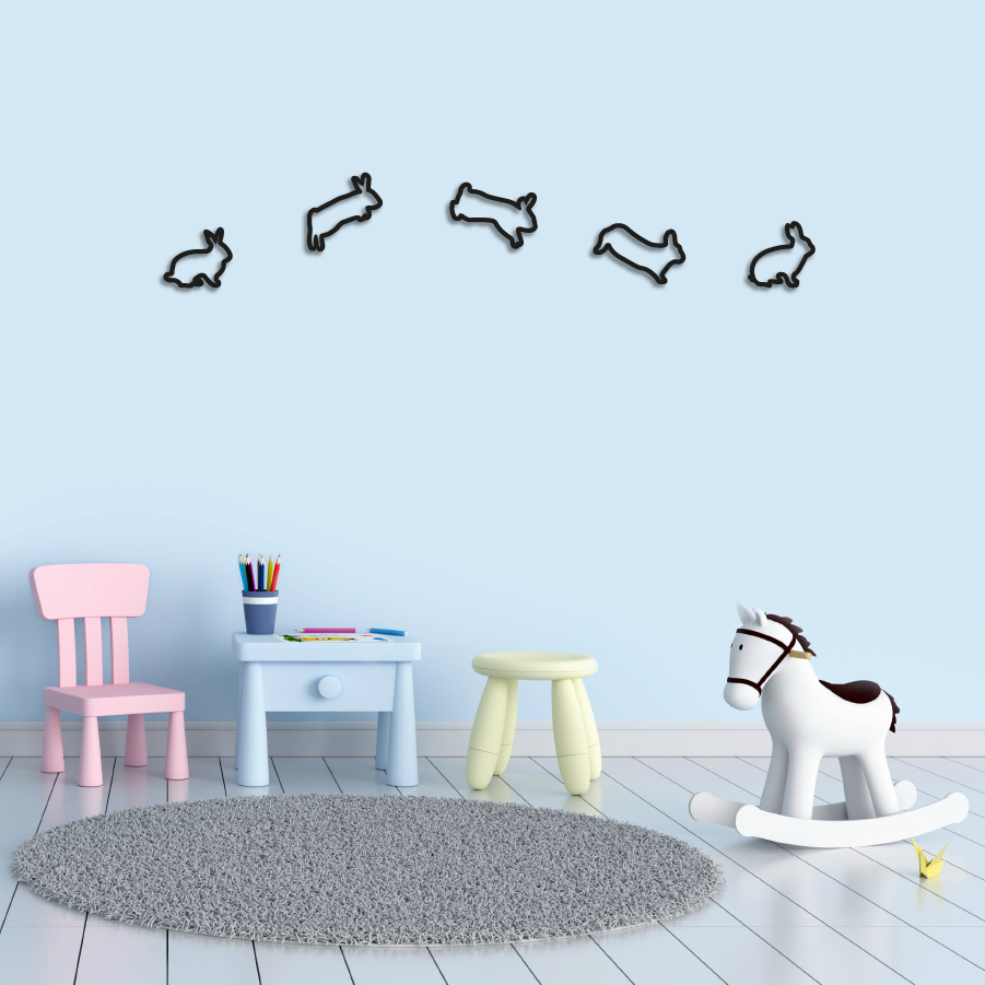 Wanddecoratie Konijnen - hout of zwart