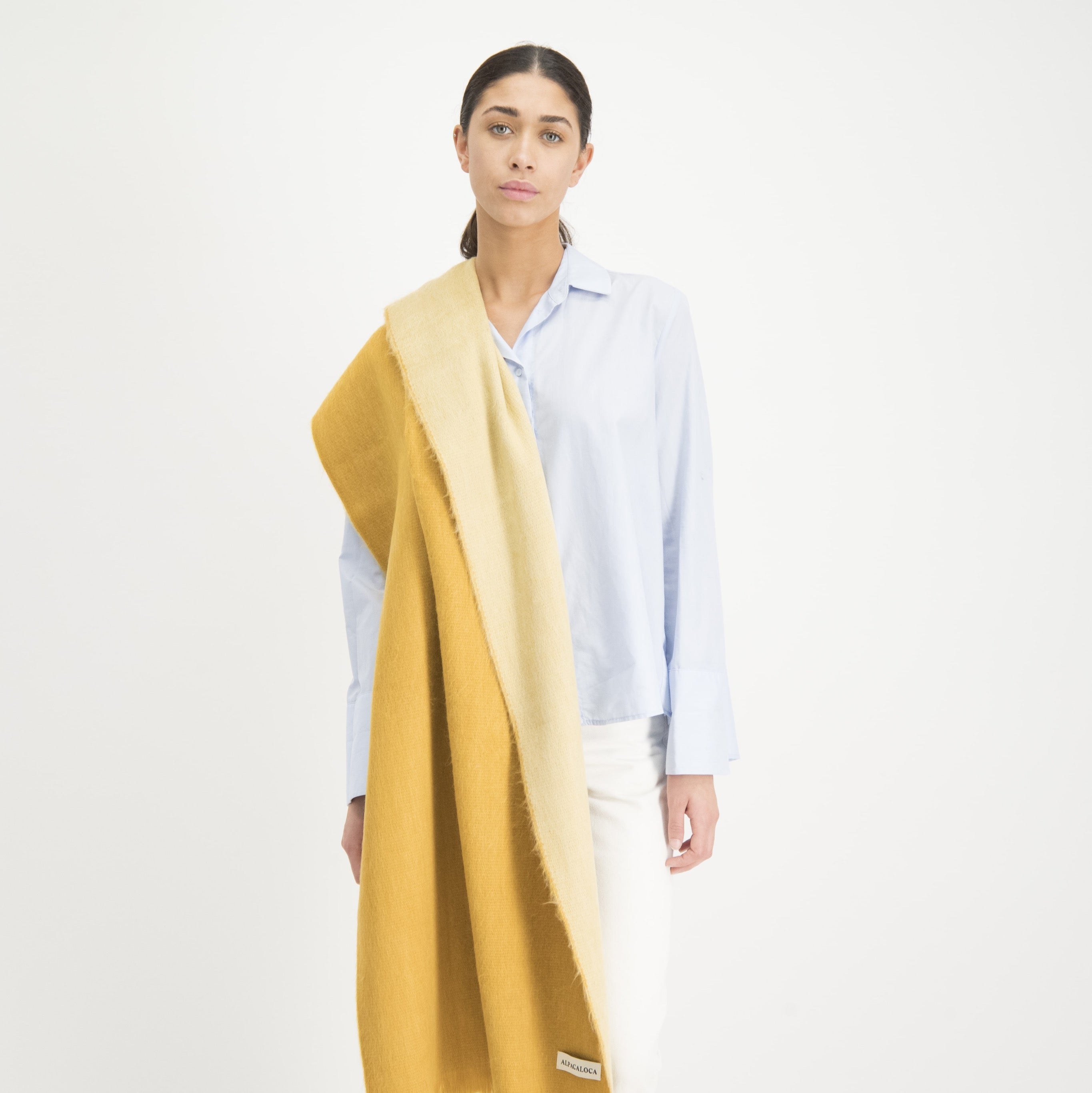 Dubbele Sjaal/Omslagdoek Oker/Naturel