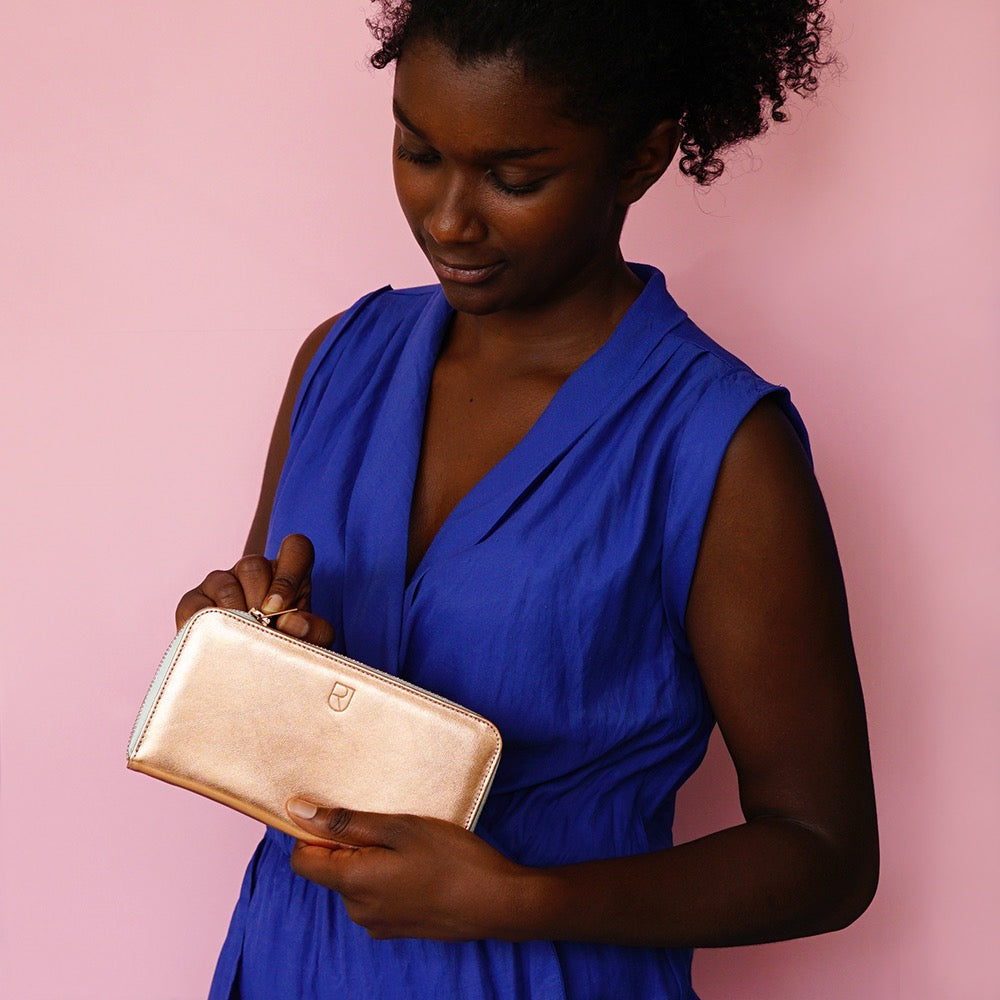 leren portemonnee koperkleur