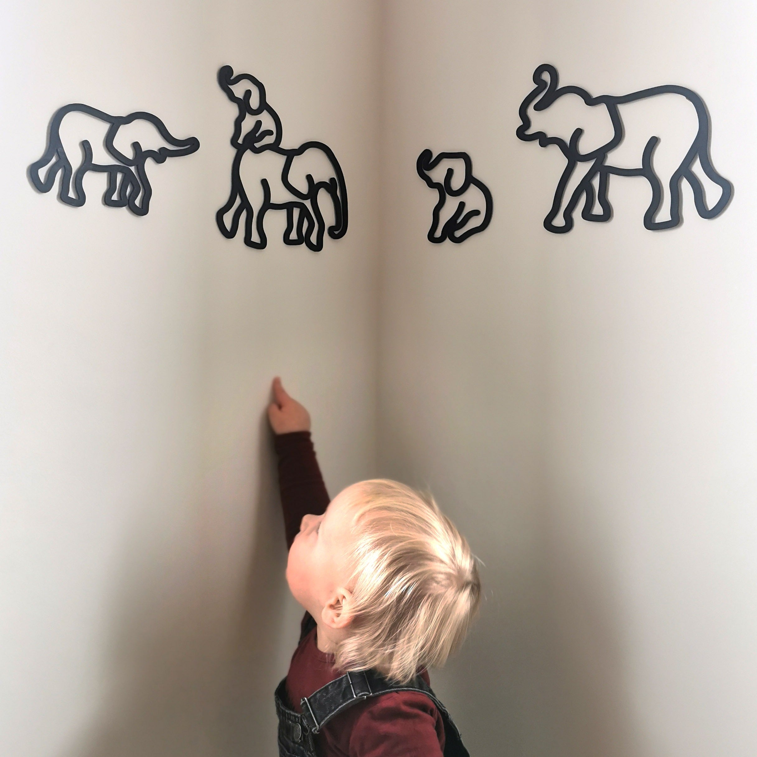 Wanddecoratie Olifanten - hout of zwart