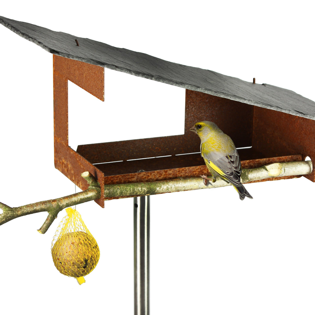 Cortenstaal Voederhuisje met leisteen dak Bauhaus