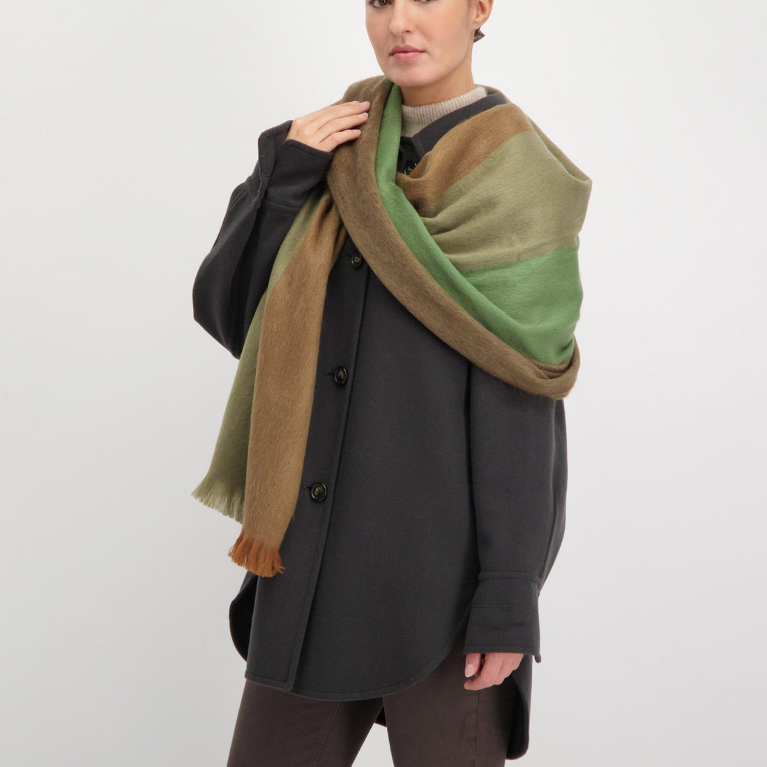 Scarf Striped Green/Brown/Naturals