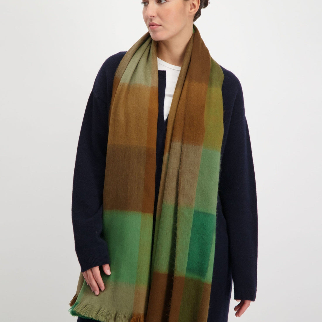 Scarf Blocked Green/Brown/Naturals