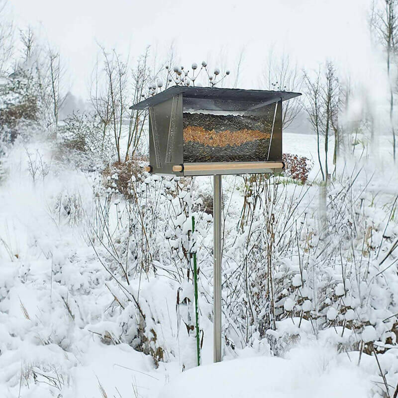 RVS Vogelvoersilo met Leisteen dak