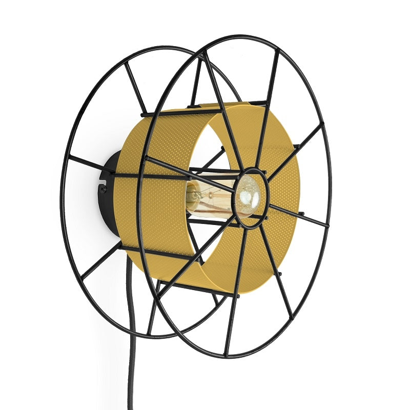 Wandlamp SPOOL Zwart met Skin Geel