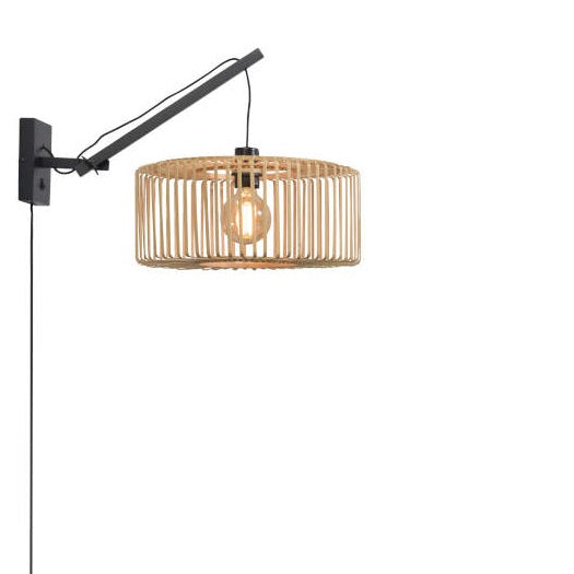 BROMO - Wandlamp - bamboe – Korte Arm – Zwart
