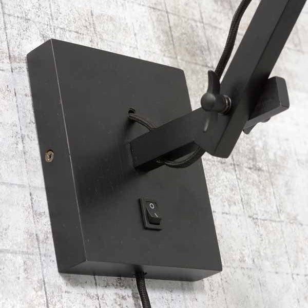 BROMO - Wandlamp - bamboe – Korte Arm – Zwart