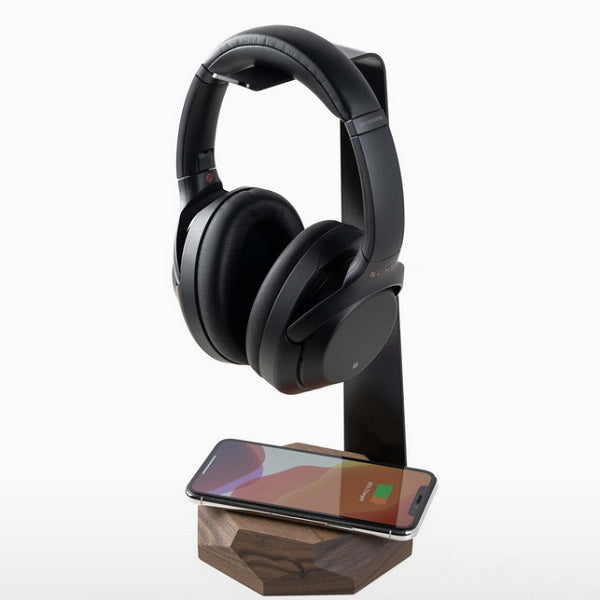 2-in-1 Koptelefoon Standaard & Draadloze Oplader - Walnoot