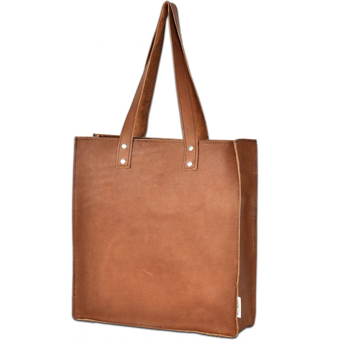 Cognac leder shopper