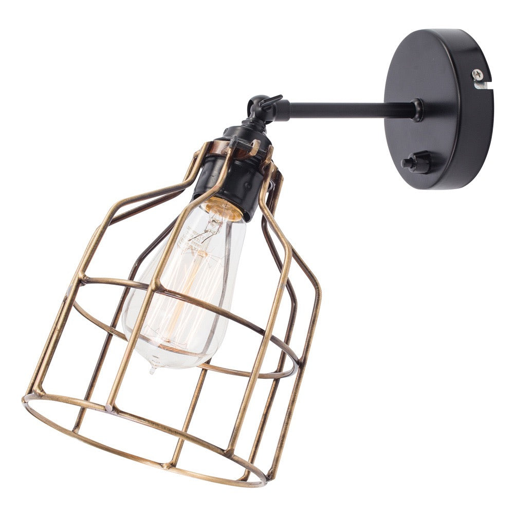 No.15 Wandlamp zwart met bronzen kooi