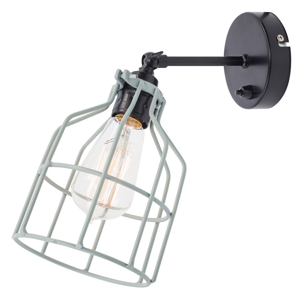 No.15 Wandlamp zwart met grijs-groene kooi
