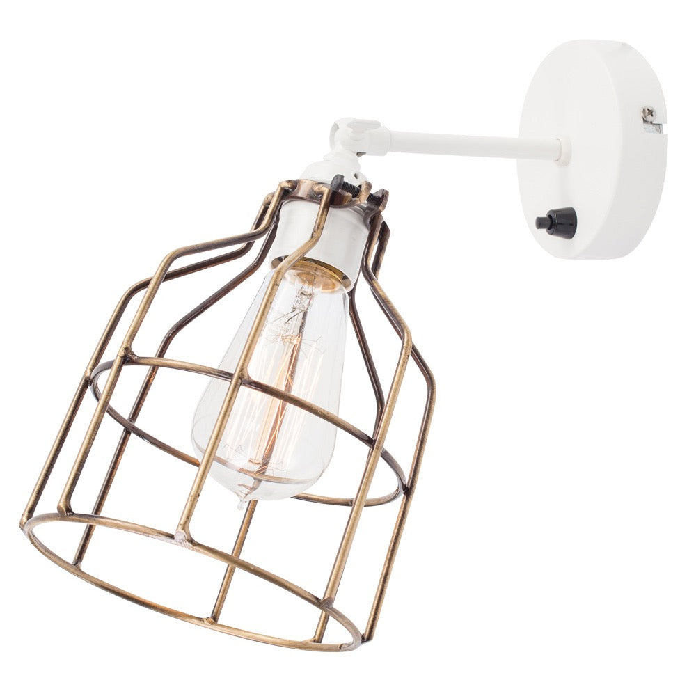 No.15 Wandlamp wit met bronzen kooi