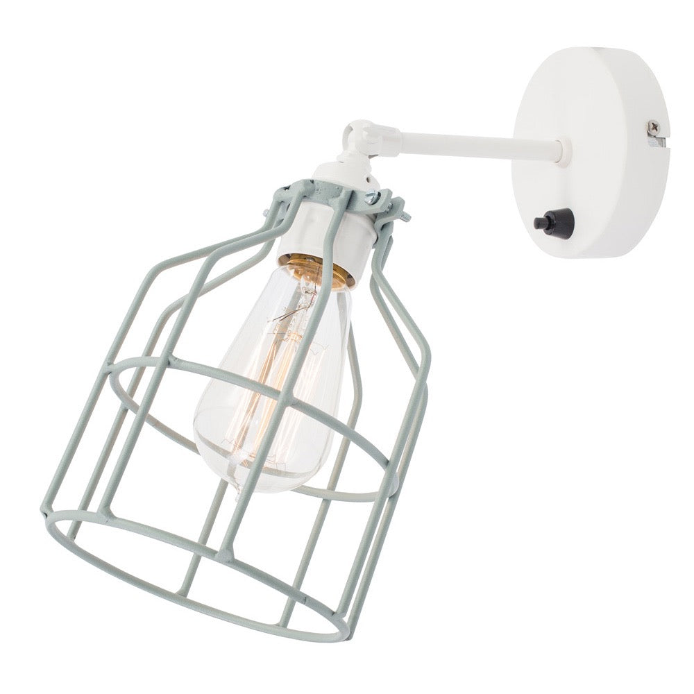 No.15 Wandlamp wit met grijs-groene kooi