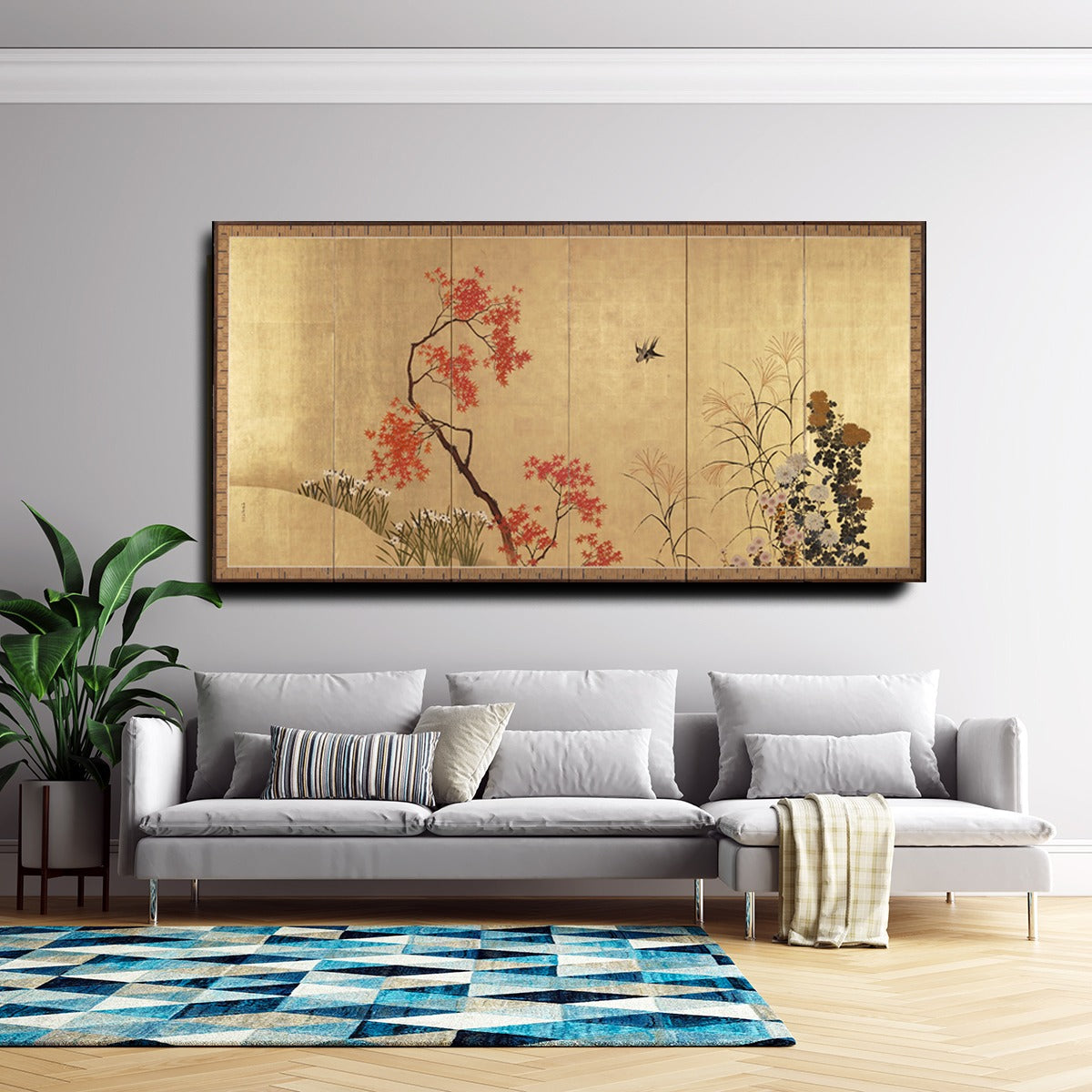 Japanse Art Print - Maple and Flowers 1880