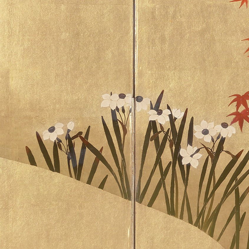 Japanse Art Print - Maple and Flowers 1880