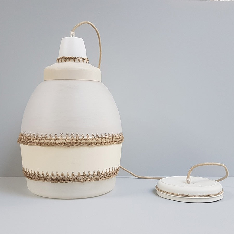 Tupperware upcycle lamp, Hooked on It in wit