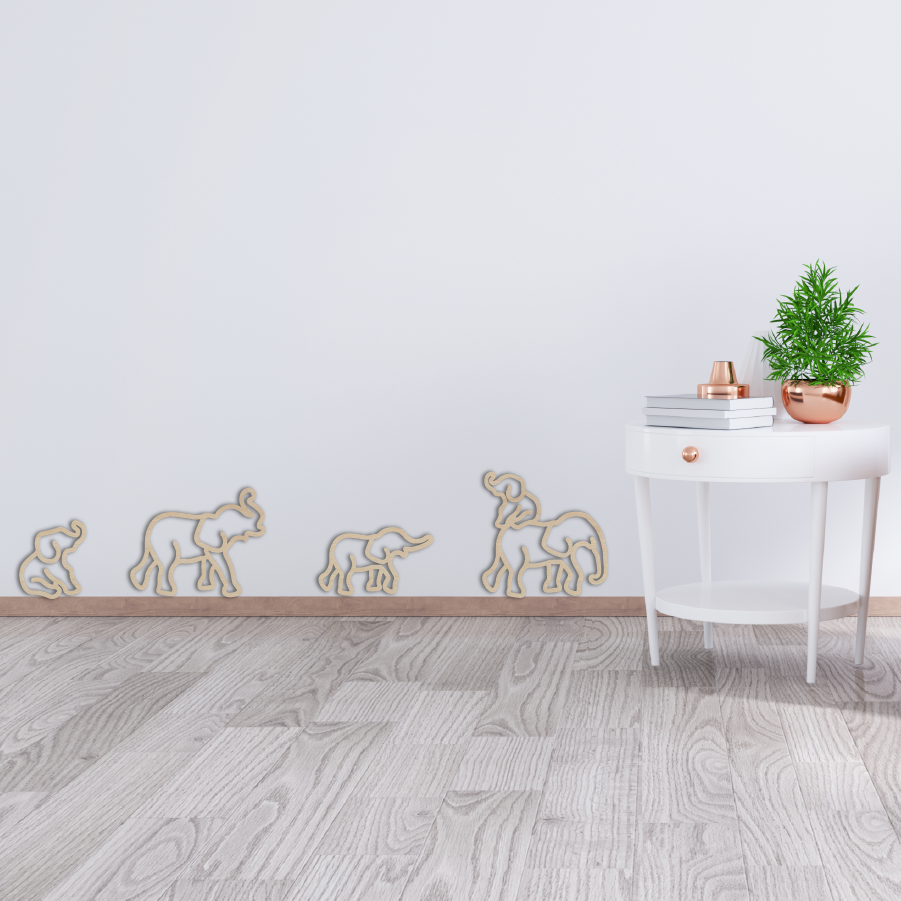 Wanddecoratie Olifanten - hout of zwart