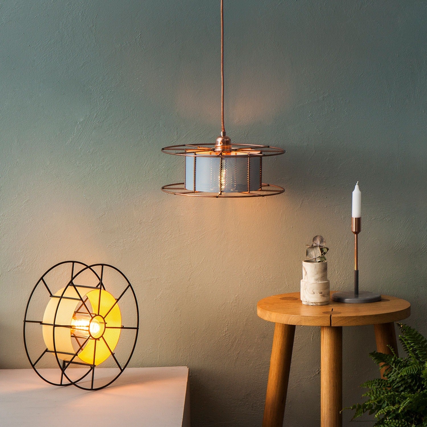 Hanglamp SPOOL Classic Koper met blauwe skin