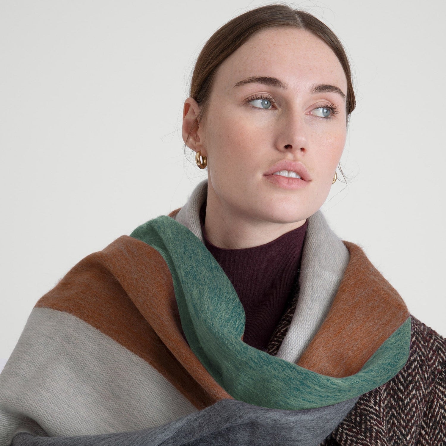 Sjaal/Omslagdoek Bruin/Mint/Grijs