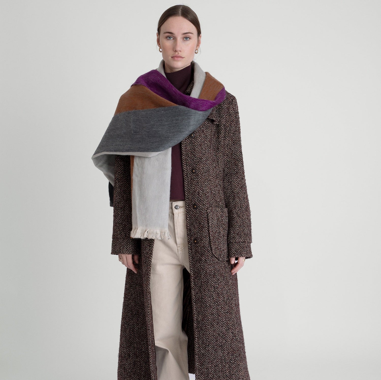 Sjaal/Omslagdoek Gestreept Violet/Roest/Naturel