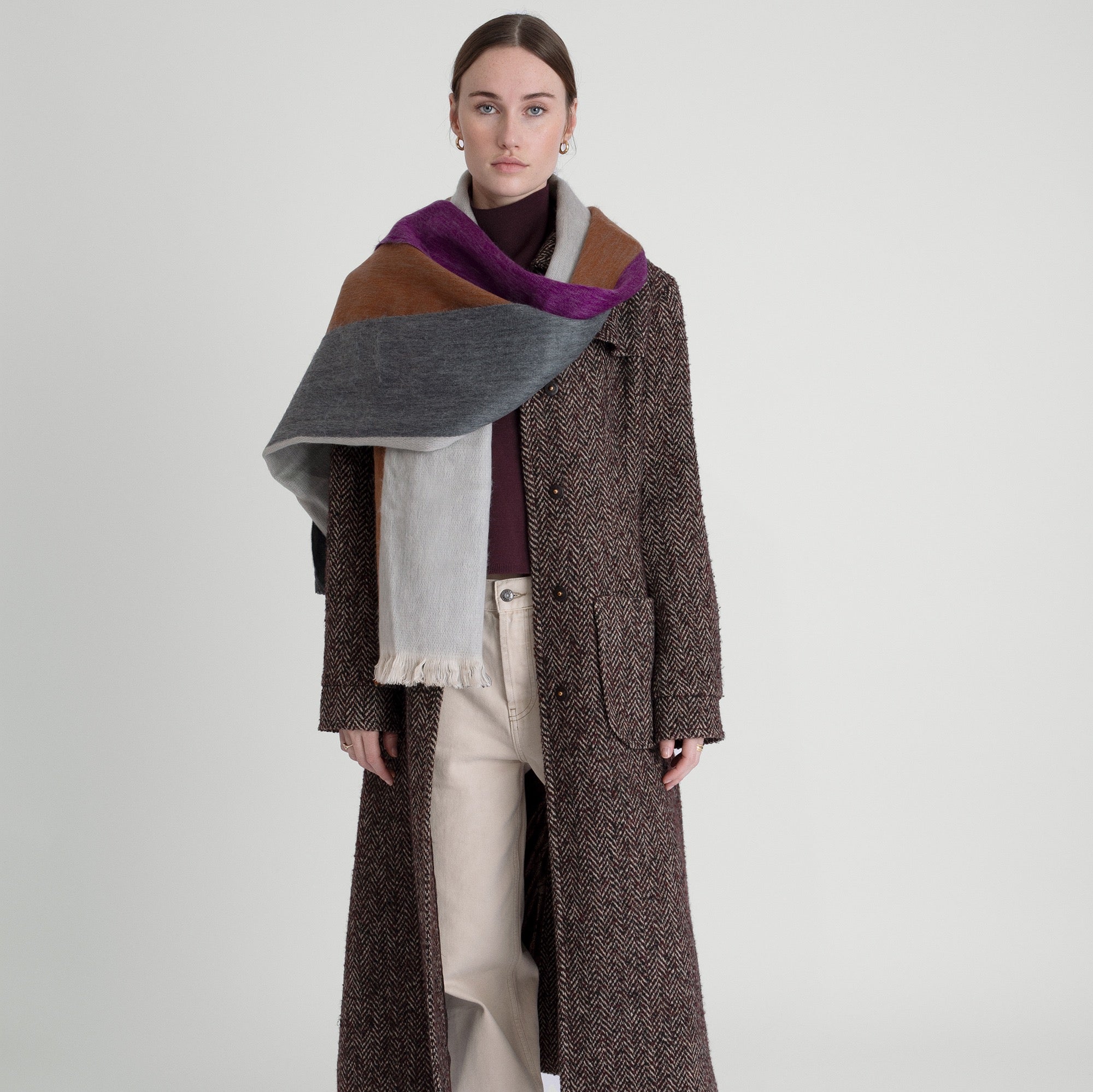 Sjaal/Omslagdoek Gestreept Violet/Roest/Naturel