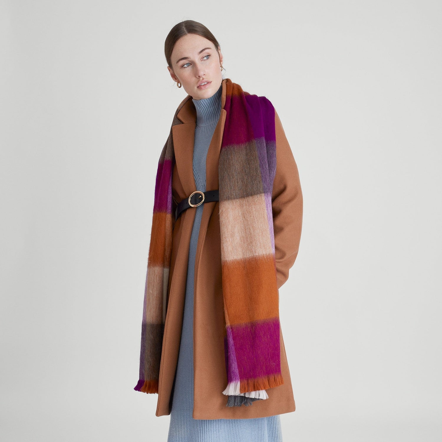 Sjaal/Omslagdoek Geblokt Violet/Roest/Naturel