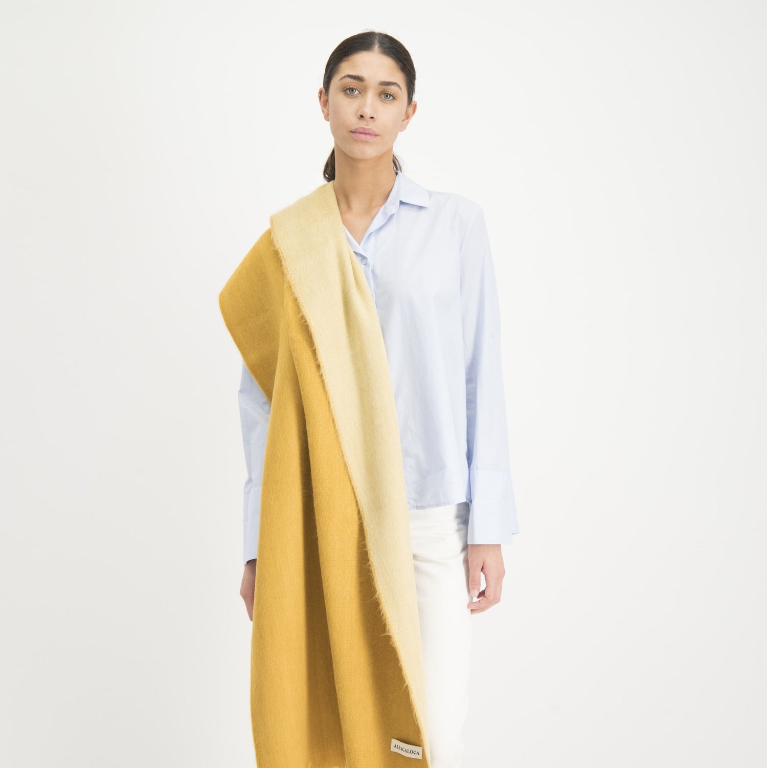 Dubbele Sjaal/Omslagdoek Oker/Naturel