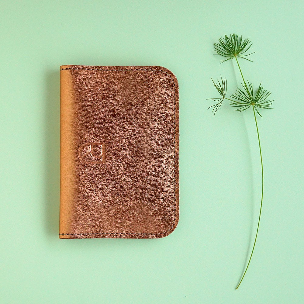 leren card sleeve koperkleur