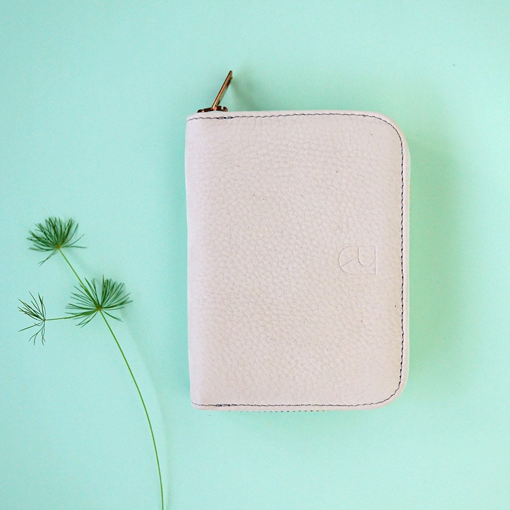 leren portemonnee compact zand