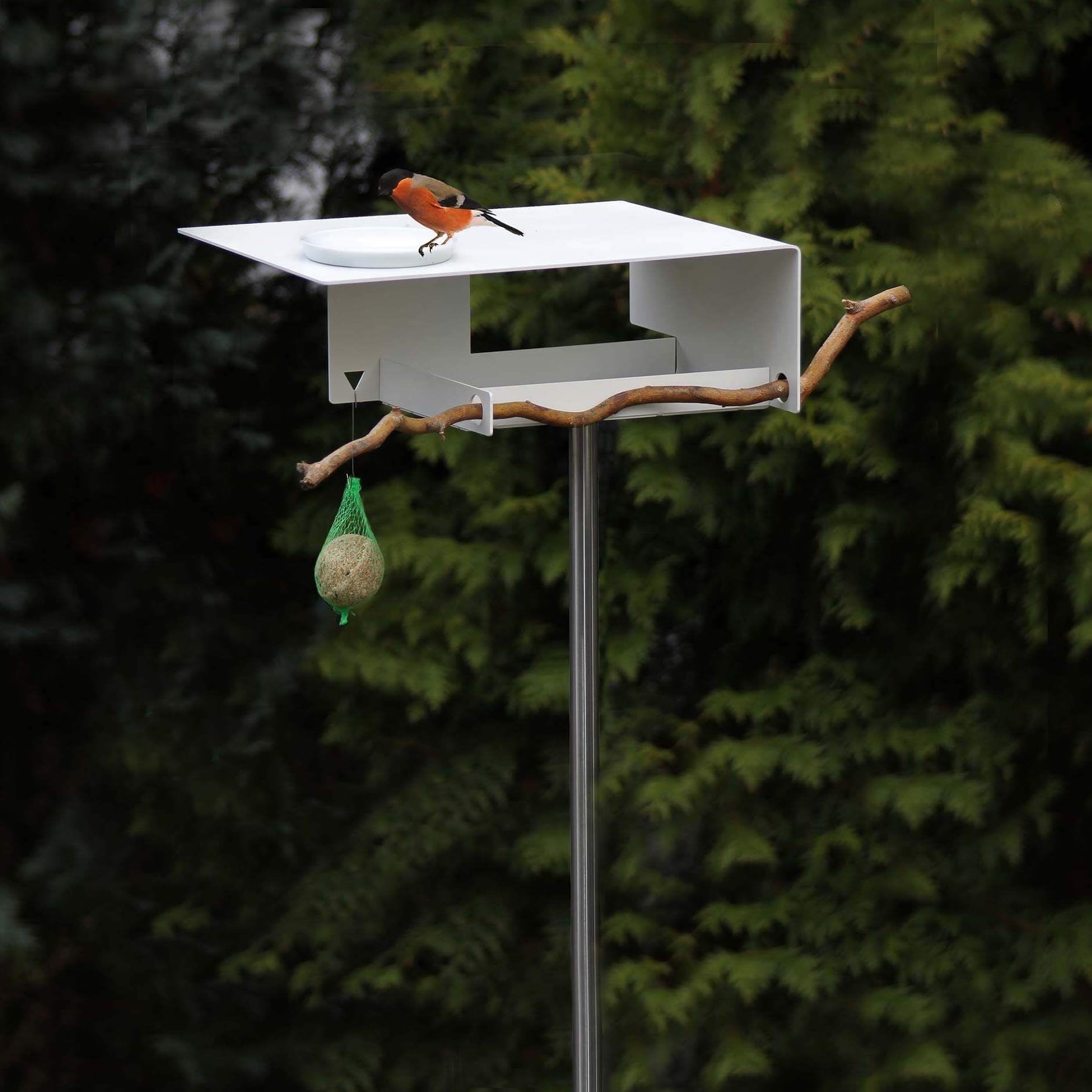 Bauhaus voederhuisje met groot dak Wit metaal – Opossum