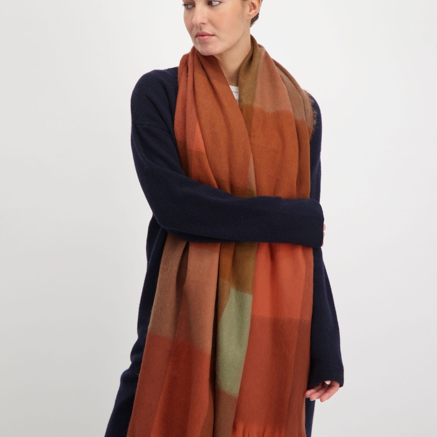 Scarf Blocked Cinnamon/Terracotta/Brown