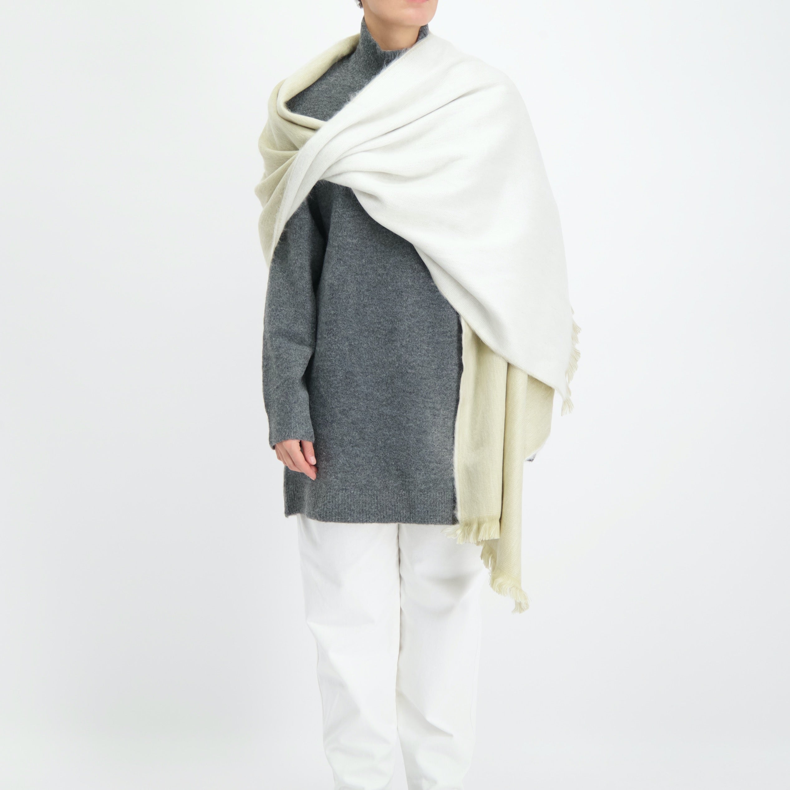 Slim Double Scarf Beige/ White
