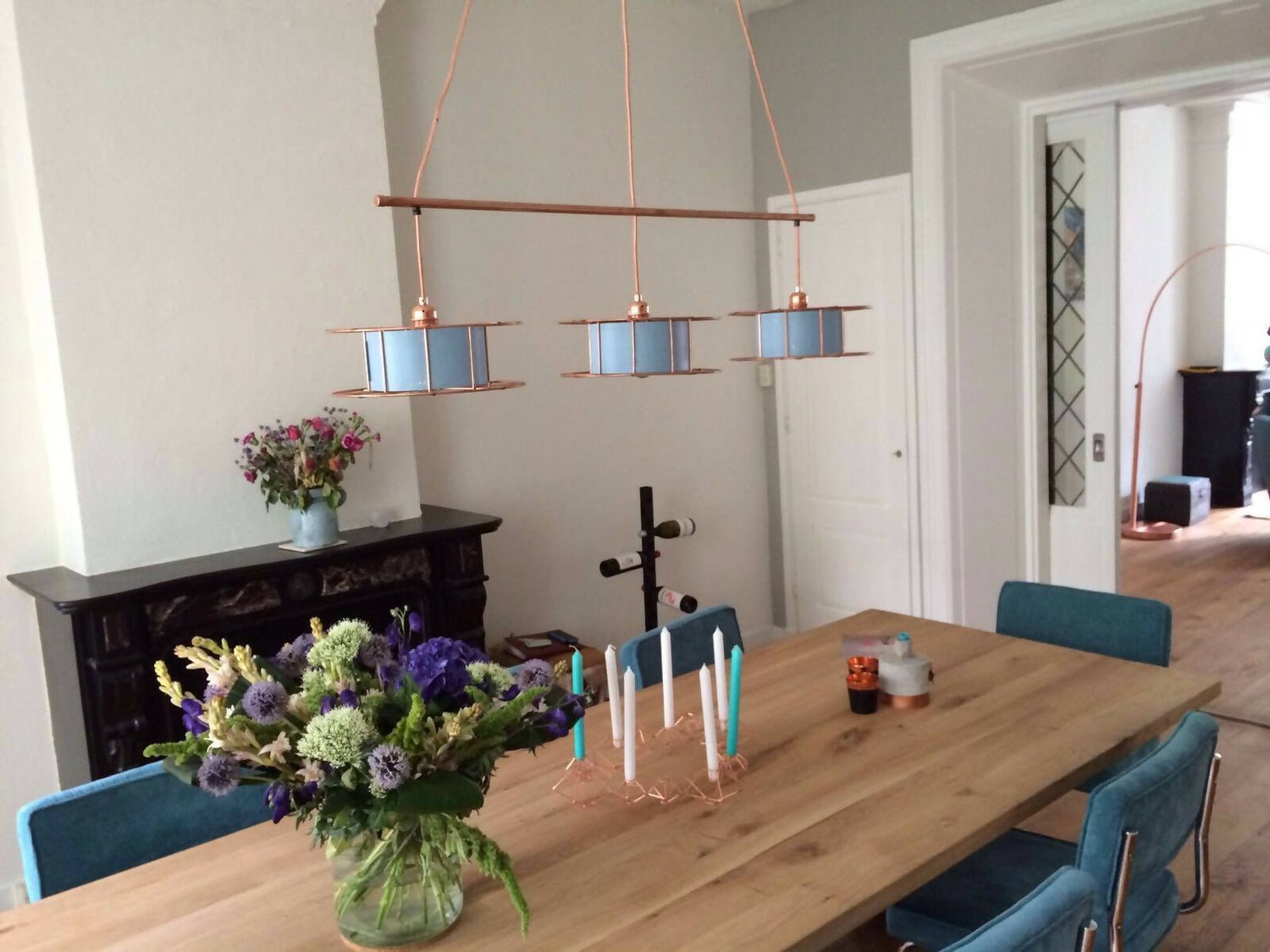 Hanglamp SPOOL Classic Koper met blauwe skin