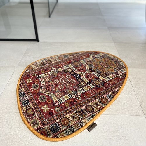 Vintage tapijt donkerblauw/rood/crème/geel van kleur