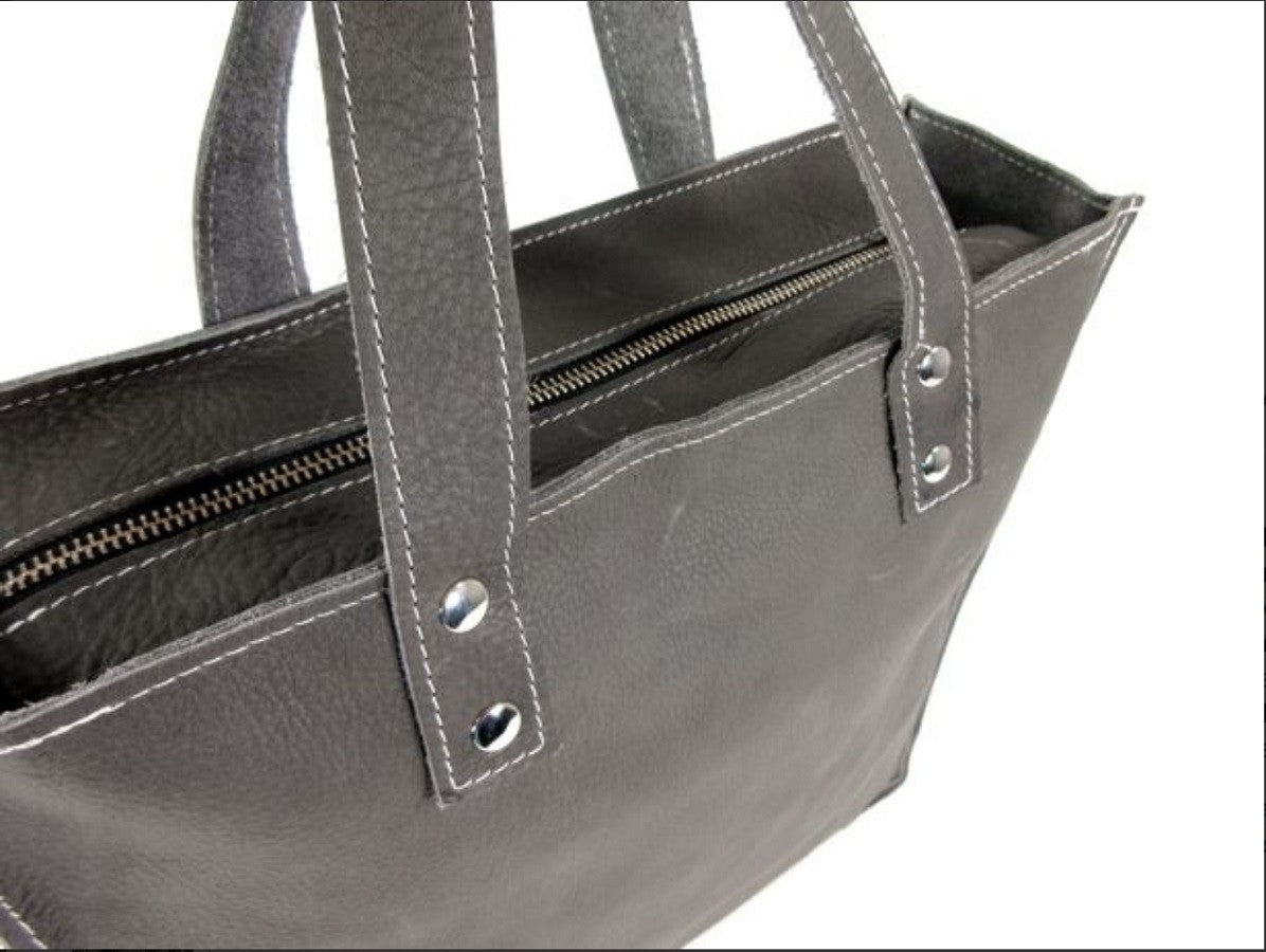 Grijs leder shopper
